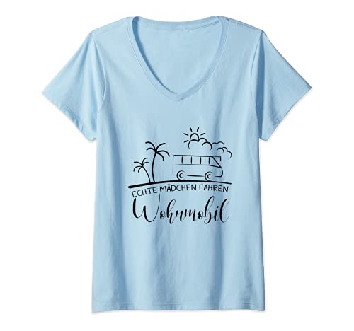 Damen Echte Mädchen Fahren Wohnmobil Urlaub Reise-Mobil Frauen T-Shirt mit V-Ausschnitt von YO! Diese Klamotten