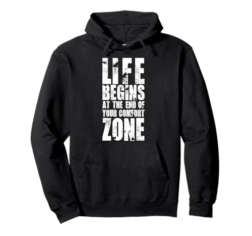 YO! Diese Klamotten Life Begins at the End of your Comfort Zone Pullover Hoodie für Herren Damen - Unisex Erwachsene - Schwarz - L von YO! Diese Klamotten