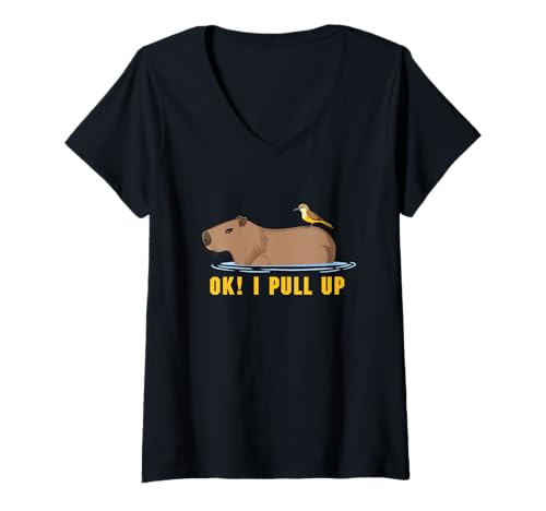 Damen Capybara entspannt Sich mit Bird Ok I Pull Up Lustiges Meme T-Shirt mit V-Ausschnitt von YO!