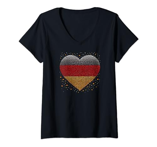 Damen Deutsche Fan Deutschland Flagge Herz Kunst T-Shirt mit V-Ausschnitt von YO!