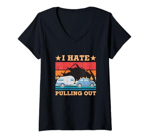 Damen Lustiger Spruch Outdoor Reise Enthusiasten Camper Herausziehen T-Shirt mit V-Ausschnitt von YO!