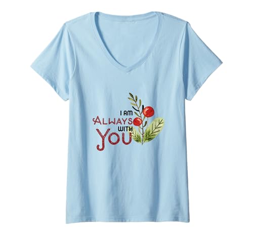 Damen Niedliche, inspirierende Aufschrift I Am Always Mistletoe Christmas with You T-Shirt mit V-Ausschnitt von YO!