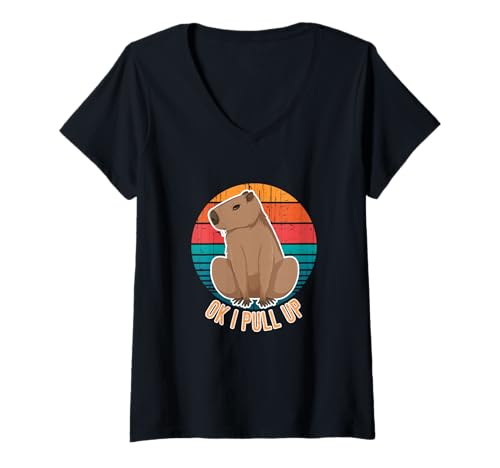 Damen Ok I Pull Up Lustiges Capybara-Tierliebhabermotiv im Retro-Look T-Shirt mit V-Ausschnitt von YO!