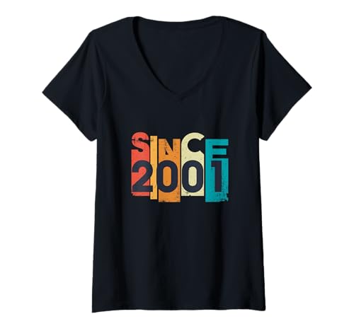 Damen Seit 2001 Jahr Retro Vintage Style T-Shirt mit V-Ausschnitt von YO!