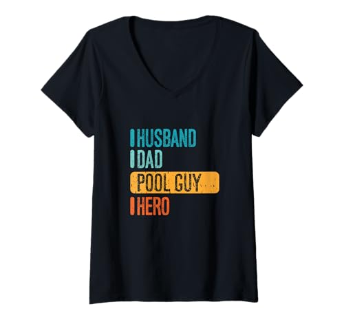 Damen Stolzer Ehemann Papa Pool Guy Hero Lustiger Vater T-Shirt mit V-Ausschnitt von YO!