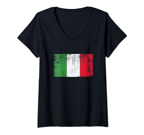 Damen Vintage Italienisches Banner Fan Italien Flagge Italien Retro T-Shirt mit V-Ausschnitt von YO!