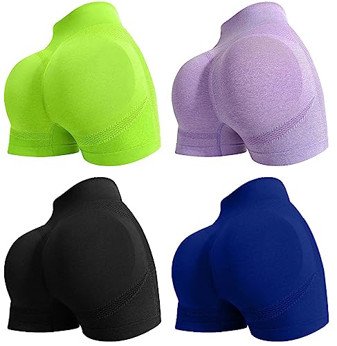 YOAKUKA Damen 4-teilige Workout-Shorts Yoga Gym Nahtlose Scrunch Hohe Taille Sporthose, Schwarz-Fluoreszierendes Grün-Flieder-Marineblau, Mittel YOAKUKA Damen 4-teilige Workout-Shorts Yoga Gym Nahtlose Scrunch Hohe Taille Sporthose, Schwarz-Fluoreszierendes Grün-Flieder-Marineblau, Mittel von YOAKUKA