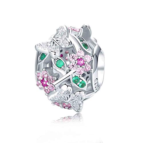 Charm-Anhänger aus 925er Sterlingsilber, Schmetterling und durchbrochene Blume, Zirkonia, kompatibel mit Pandora-Armbändern und Halsketten, Alle, Zirkonia von YOAME