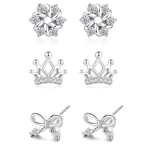 YOBOKO Ohrhänger aus Sterlingsilber Glänzende Kristall-Tropfen-Ohrringe Stilvolle Ohrringe für Hochzeit/Feiey (A_ BOW CROWN) von YOBOKO