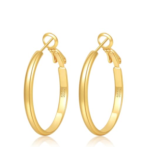 YOCDNOV Breite Creolen Silber - Hypoallergene Vergoldete Ohrringe Gold Modeschmuck Chunky Hoop Earring Dupes für Mädchen, Hypoallergen Geschenke für Frauen (Gold 30MM) von YOCDNOV