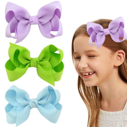 YOCDNOV 6 Stück Schleifen Haarspangen - Pferdeschwanz-Clips 3 Zoll, Entenschnabel-Haarschleife für Teenager Mädchen Haarschmuck (Hellblau + Hellgrün + Lavendel) von YOCDNOV