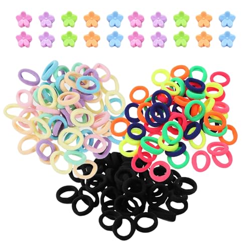 YOCHLEY 300 Stück Baby-Haargummis mit 20 Stück Mini-Haarspangen, mehrfarbig, elastische Haarbänder, Kinder-Haargummis, Baby-Haarbänder, nahtlose Pferdeschwanz-Halter für Mädchen, keine Schäden von YOCHLEY