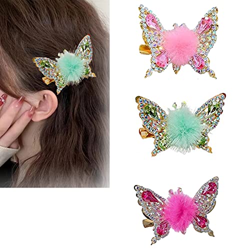 3 Pcs Flying Butterfly Hairpin, 2023 New 3D Flying Butterfly Hairpins Faux Fur Hair Clips, Cute Butterfly Hair Clips, Sweet Butterfly Clip Hair Accessories for Women Girls (Mix-a) von YODAOLI
