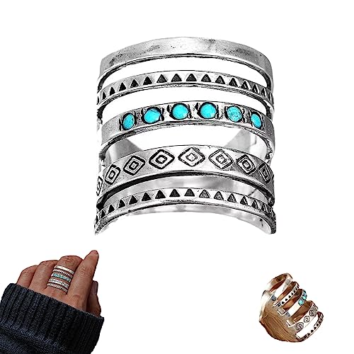 Sterling Silver Bohemian Openwork Carved Turquoise Ring (1Pcs,10) von YODAOLI