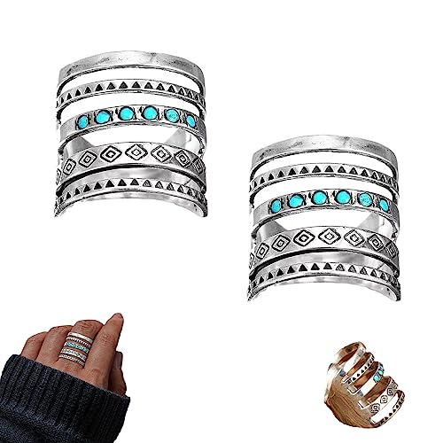 Sterling Silver Bohemian Openwork Carved Turquoise Ring (2Pcs,10) von YODAOLI