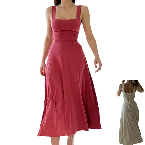 YODAOLI 2023 New Women’s Thick Straps Midi Dress Semi Formal Party Dresses for Women (Watermelon Red,S) von YODAOLI