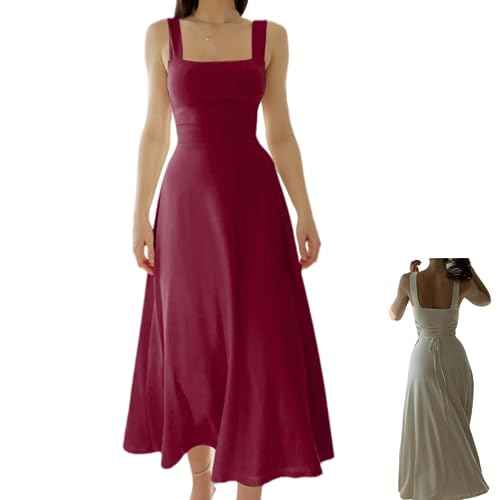 YODAOLI 2023 New Women’s Thick Straps Midi Dress Semi Formal Party Dresses for Women (Wine Red,S) von YODAOLI