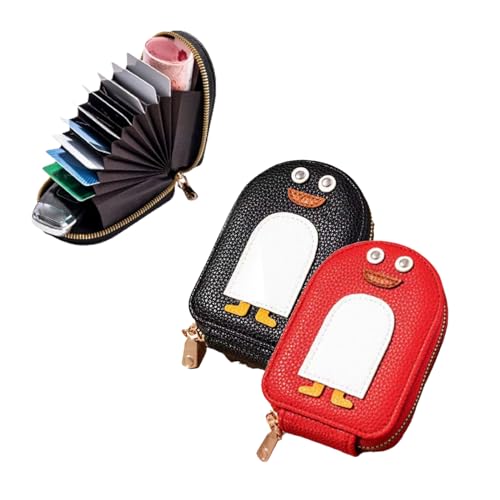 YODAOLI Cute Penguins PU Credit Card Coin Wallet, Multi Card Wallet, Penguin Purse, PU Business Card Holder Organ Style Coin Purse Wallet Bag (Red+Black) von YODAOLI