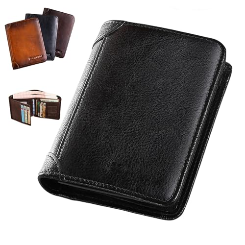 YODAOLI Multi-Functional RFID Blocking Waterproof Durable Genuine Leather Wallet, Waterproof Soft Slim Leather RFID Blocking Wallet for Men (Black) von YODAOLI