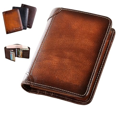 YODAOLI Multi-Functional RFID Blocking Waterproof Durable Genuine Leather Wallet, Waterproof Soft Slim Leather RFID Blocking Wallet for Men (Brown) von YODAOLI