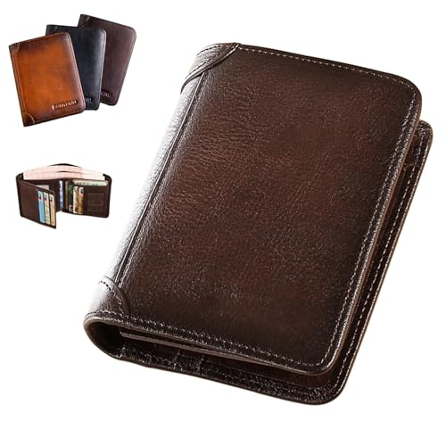 YODAOLI Multi-Functional RFID Blocking Waterproof Durable Genuine Leather Wallet, Waterproof Soft Slim Leather RFID Blocking Wallet for Men (Coffee) von YODAOLI