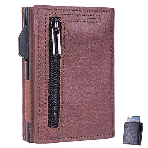 YODAOLI Side Push Auto Pop-Up Card Holder, Pop Up Metal Wallet Credit Card Holder for Men (Brown) von YODAOLI