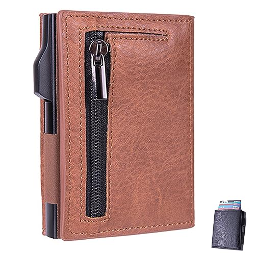 YODAOLI Side Push Auto Pop-Up Card Holder, Pop Up Metal Wallet Credit Card Holder for Men (Coffee) von YODAOLI