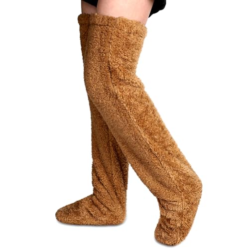 YODITI Plüsch Overknee Socken Flauschig: Damen Strümpfe Stulpen Teddy lange Beinwärmer Winter Warme Schlafsocken - Frauen Wintersocken Kniestrümpfe für Schlafen Zuhause von YODITI