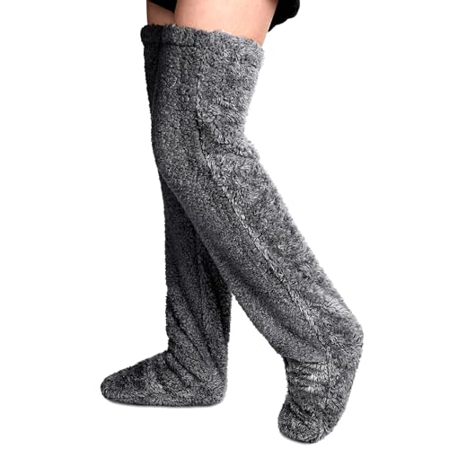 YODITI Plüsch Overknee Socken Flauschig: Damen Strümpfe Stulpen Teddy lange Beinwärmer Winter Warme Schlafsocken - Frauen Wintersocken Kniestrümpfe für Schlafen Zuhause von YODITI