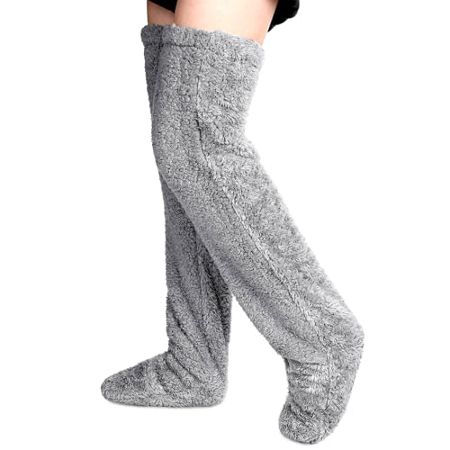 YODITI Plüsch Overknee Socken Flauschig: Damen Strümpfe Stulpen Teddy lange Beinwärmer Winter Warme Schlafsocken - Frauen Wintersocken Kniestrümpfe für Schlafen Zuhause von YODITI