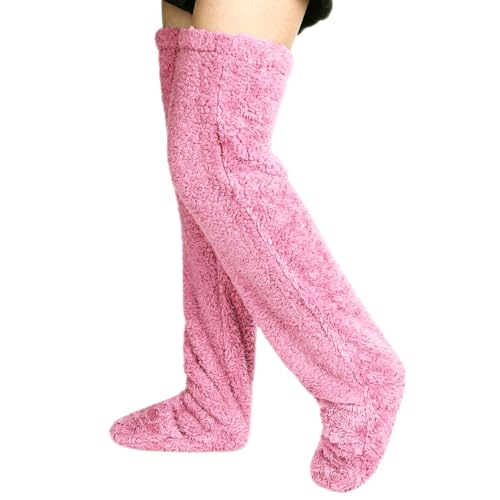 YODITI Plüsch Overknee Socken Flauschig: Damen Strümpfe Stulpen Teddy lange Beinwärmer Winter Warme Schlafsocken - Frauen Wintersocken Kniestrümpfe für Schlafen Zuhause von YODITI