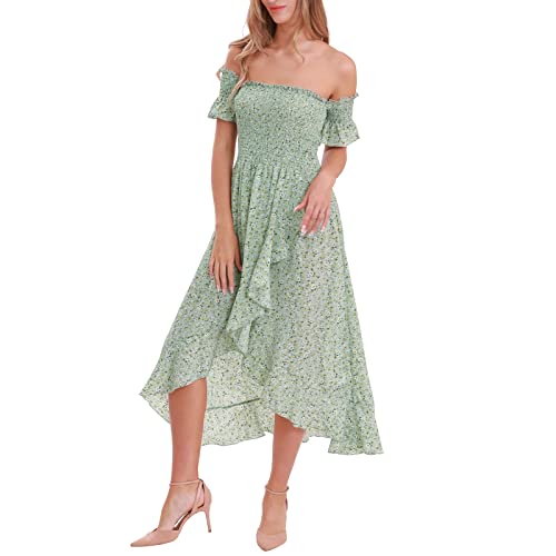 YODNBUK Damen Sommerkleid Knielang Blumenkleid Trägerlos Boho Kleid von YODNBUK