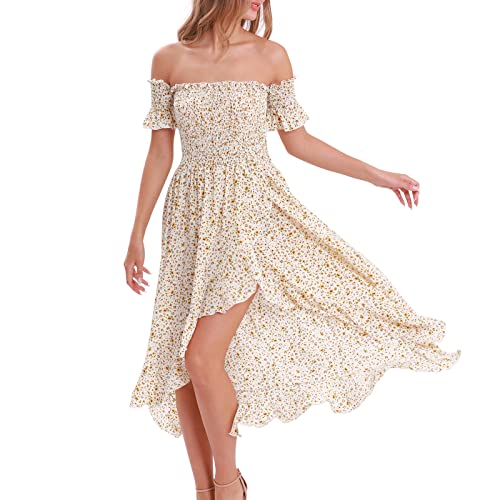 YODNBUK Damen Sommerkleid Knielang Blumenkleid Trägerlos Boho Kleid von YODNBUK