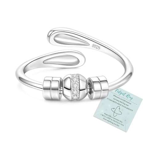 Sterling Silber Fidget Ring, verstellbare Silber Fidget Ringe Daumenring für Frauen Mädchen, Spinner Angst Ringe für Frauen Geburtstag Weihnachten Schmuck Geschenke Stress Abbau Geschenke von YOEE
