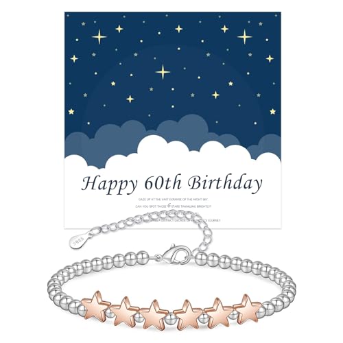 YOEE 60. Geburtstag Geschenke für Frauen verstellbares Silberarmband für Frauen Sternarmbänder 60 Jahre Geburtstag Geschenkideen Silber 925 Verplattiert Armband Schmuck für Schwester Freundschaft von YOEE