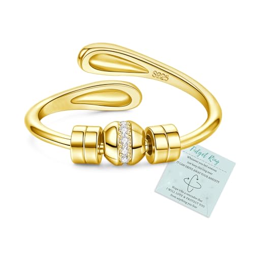YOEE Gold Fidget Ring Gold Angstringe für Frauen, verstellbarer Stress Spinner Angstring Fidget Ringe für Frauen, Stressabbau Geschenke Weihnachten Geburtstag Schmuck Geschenke von YOEE