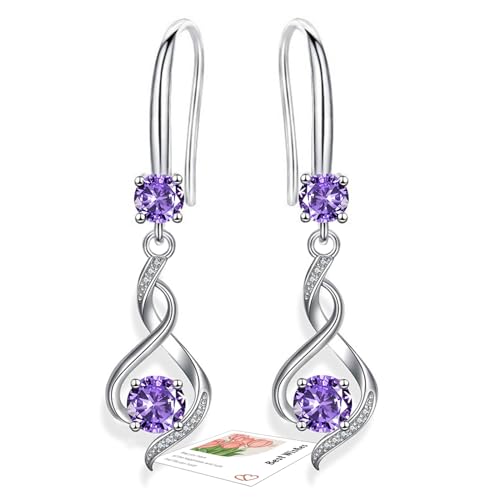 YOEE Ohrringe mit 5A Zirkonia Hängend Ohrringe mit Silber 925 Post für Damen Hängeohrringe Lange Ohrhänger Geschenk für Frauen Freundin Mama Mädchen - Lila von YOEE
