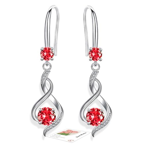 YOEE Ohrringe mit 5A Zirkonia Hängend Ohrringe mit Silber 925 Post für Damen Hängeohrringe Lange Ohrhänger Geschenk für Frauen Freundin Mama Mädchen - Rot von YOEE