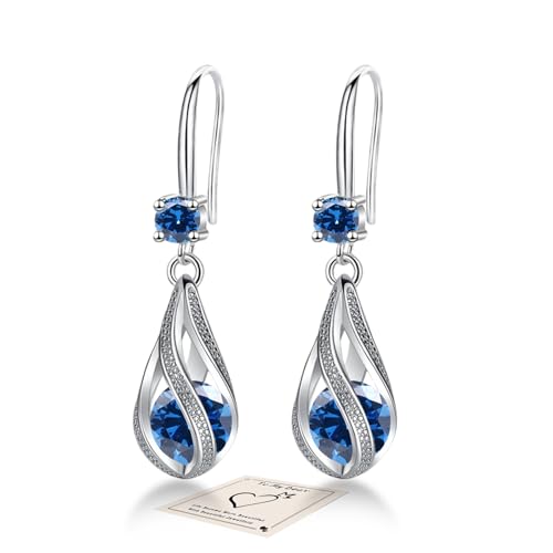 YOEE Ohrringe mit 5A Zirkonia Hängend Tropfen Ohrringe mit Silber 925 Post für Damen Hängeohrringe Lange Ohrhänger Geschenk für Frauen Freundin Mama Mädchen - Dunkelblau von YOEE