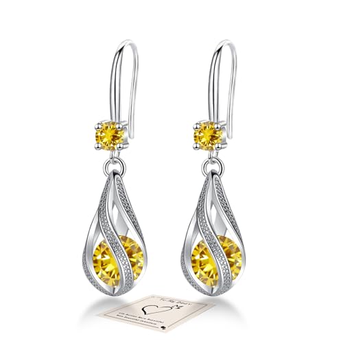 YOEE Ohrringe mit 5A Zirkonia Hängend Tropfen Ohrringe mit Silber 925 Post für Damen Hängeohrringe Lange Ohrhänger Geschenk für Frauen Freundin Mama Mädchen - Gelb von YOEE