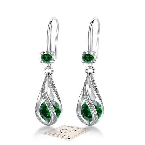 YOEE Ohrringe mit 5A Zirkonia Hängend Tropfen Ohrringe mit Silber 925 Post für Damen Hängeohrringe Lange Ohrhänger Geschenk für Frauen Freundin Mama Mädchen - Grün von YOEE