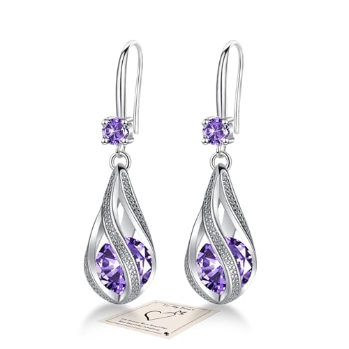 YOEE Ohrringe mit 5A Zirkonia Hängend Tropfen Ohrringe mit Silber 925 Post für Damen Hängeohrringe Lange Ohrhänger Geschenk für Frauen Freundin Mama Mädchen - Lila von YOEE