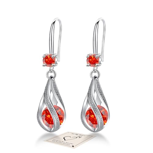 YOEE Ohrringe mit 5A Zirkonia Hängend Tropfen Ohrringe mit Silber 925 Post für Damen Hängeohrringe Lange Ohrhänger Geschenk für Frauen Freundin Mama Mädchen - Orange von YOEE