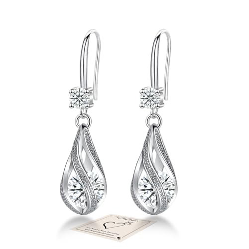 YOEE Ohrringe mit 5A Zirkonia Hängend Tropfen Ohrringe mit Silber 925 Post für Damen Hängeohrringe Lange Ohrhänger Geschenk für Frauen Freundin Mama Mädchen - Silber von YOEE