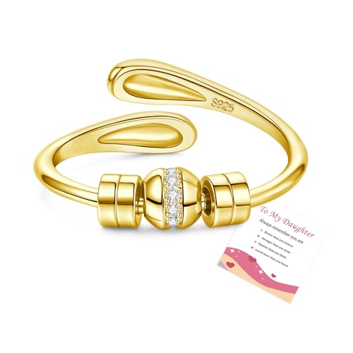 Zu meiner Tochter 925 Sterling Silber Fidget Ring verstellbare Silber Angst Ring Fidget Ringe für Tochter Spinner Angst Ringe für Mädchen Kinder Geburtstag Weihnachten Schmuck Geschenke Stress Abbau von YOEE