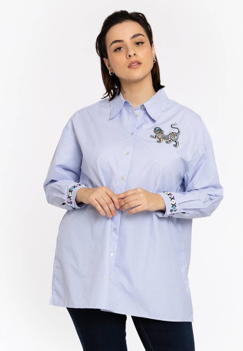 Große Größen Bluse bestickt, Damen, blau, Größe: 54/56, Polyester, Happy Size DE Women von YOEK