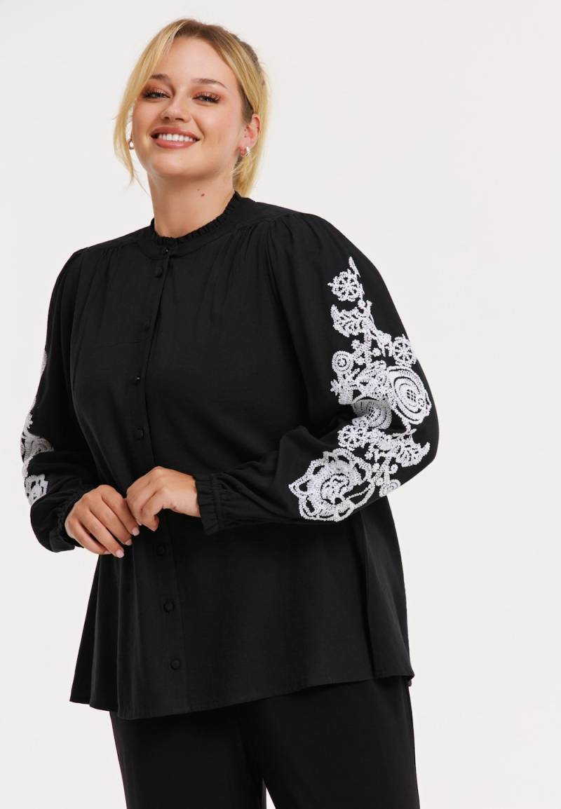 Große Größen Bluse mit Druck, Damen, schwarz, Größe: 42/44, Baumwolle/Viskose, Happy Size DE Women von YOEK