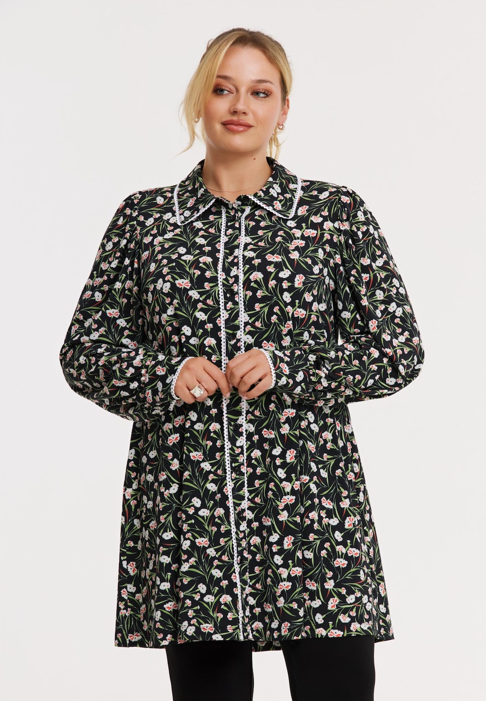 Große Größen Bluse mit Druck, Damen, schwarz, Größe: 42/44, Elasthan, Happy Size DE Women von YOEK