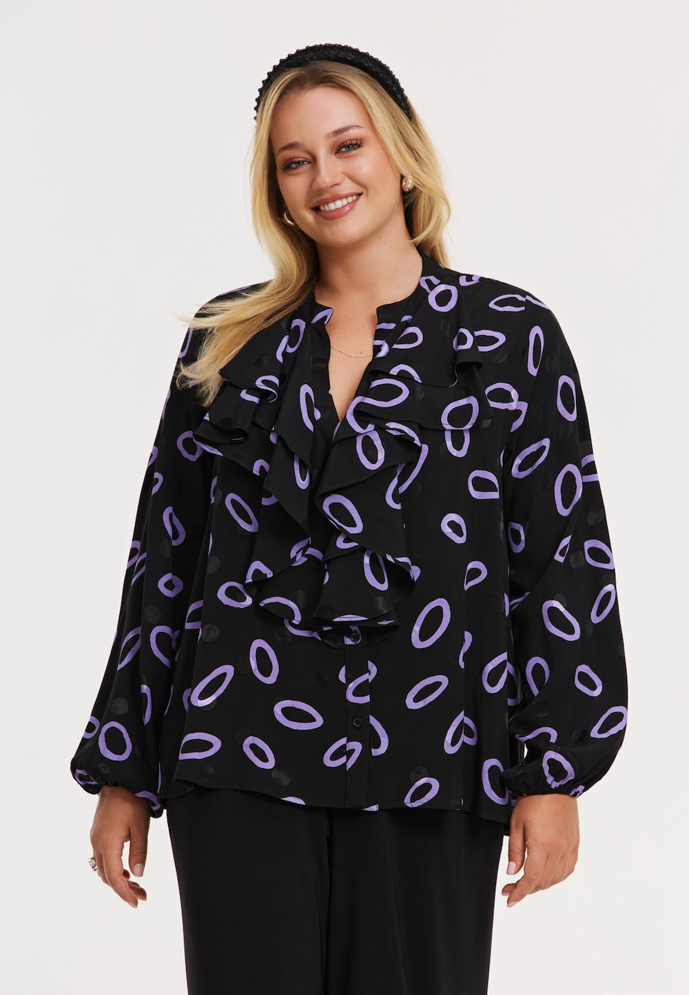 Große Größen Bluse mit Druck, Damen, schwarz, Größe: 42/44, Viskose, Happy Size DE Women von YOEK