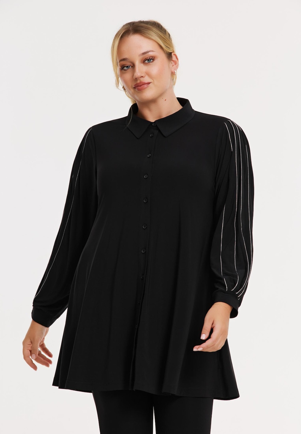 Große Größen Bluse mit Langarm, Damen, schwarz, Größe: 42/44, Polyester, Happy Size DE Women von YOEK